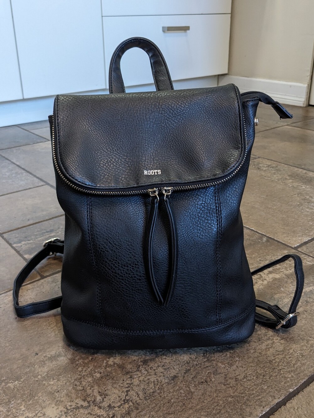 Roots Black Baddie Unisex Faux Pebbled Leather Chic Fall Convertible Backpack